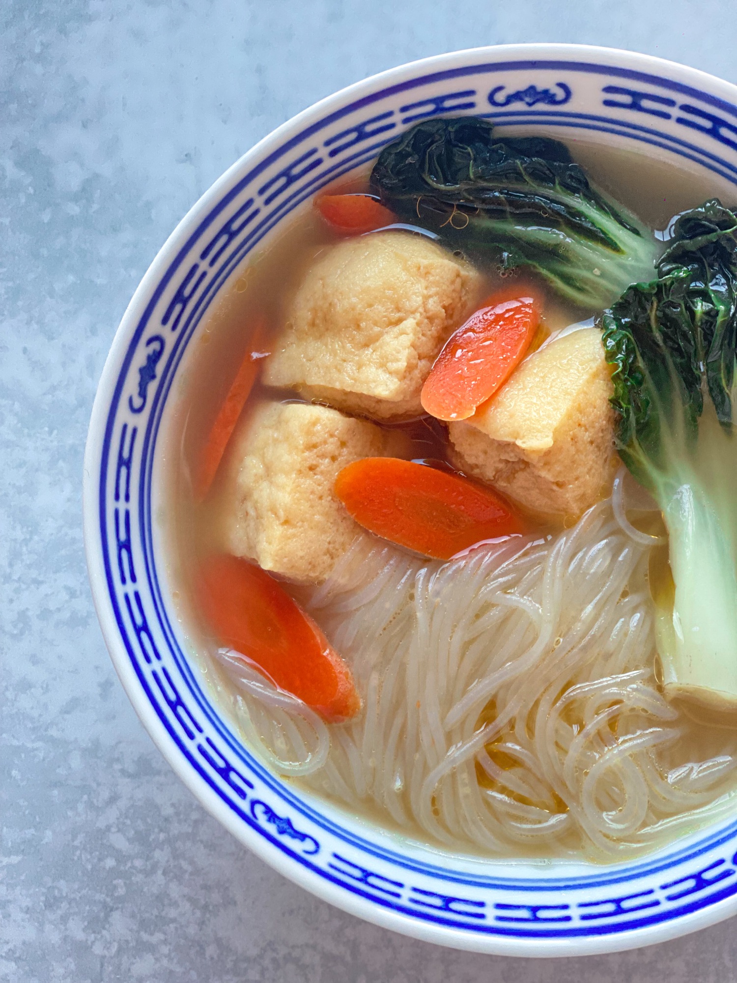 Bok Choy and Tofu Puffs Soup with Clear Vermicelli